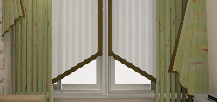 我也特意用一幅大得能遮蓋著整個窗的窗簾,分成兩幅不好看。