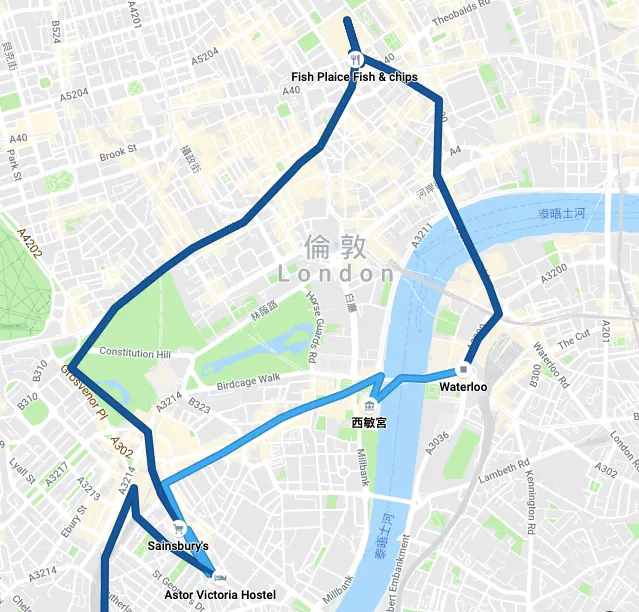 Rough map of the second day's itinerary