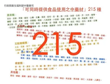 醫食同源：可同時提供食品使用之中藥材