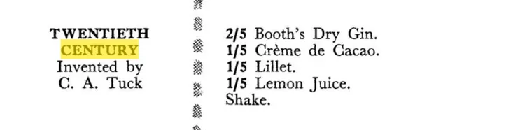 William J. Tarling在1937年的調酒書籍《Cafe Royal Cocktail Book》