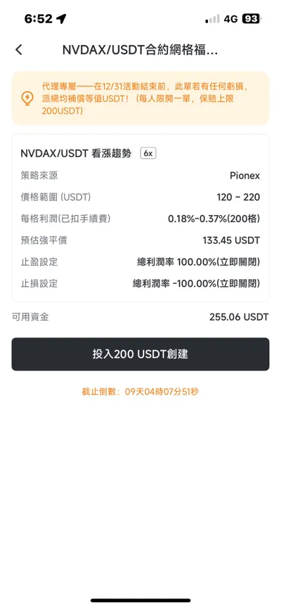 參與派網活動 NVDAX/USDT 合約網格