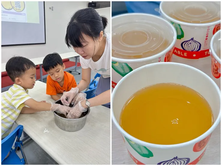 現場還有親子搓愛玉，兩兄弟第一次玩，超好奇