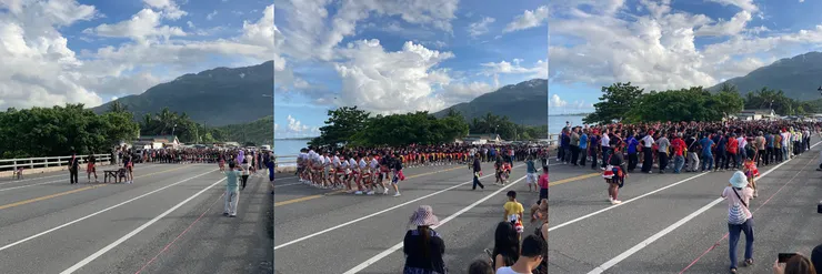 長長的人龍跳上大橋