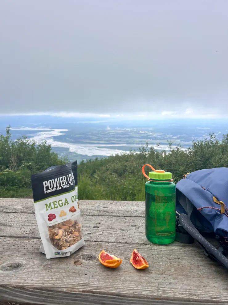 穿過樹林終於來到有展望的地方小作休息，可惜天氣不佳。