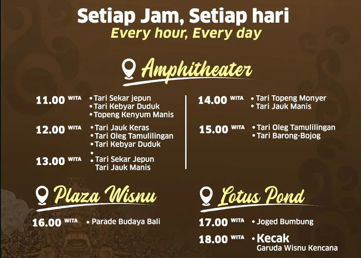 GWK的免費表演時刻表（僅供參考，以現場為準）