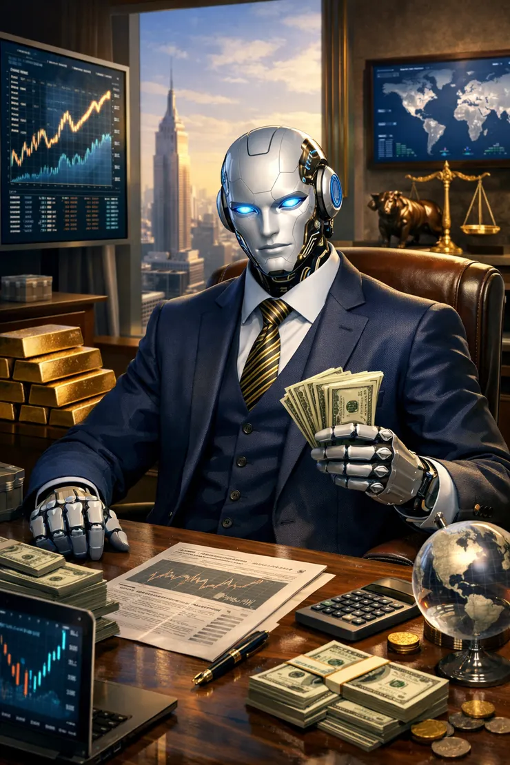 ChatGPT。請幫我畫張圖，表示：AI成為金融家