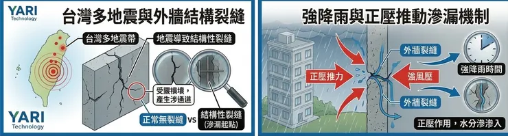 地震及降雨造成漏水(示意圖)