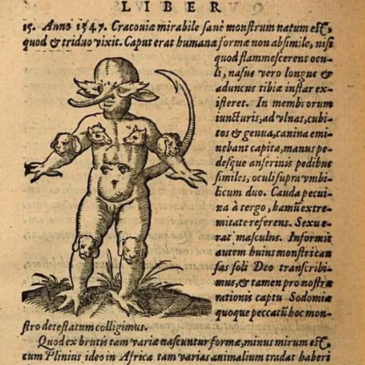 雅各布·呂夫（Jacob Rüeff）的《克拉科夫的怪物》，內容描述人類的觀念與世代，1580 年（原出版於 1554 年）， 奧格斯堡國家圖書館