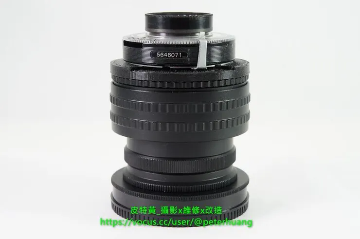 6x6中片幅雙眼相機鏡頭改造為Sony FE/E接環(混合使用3D列印製作法蘭距填充結構、對焦筒與轉接環拼裝)