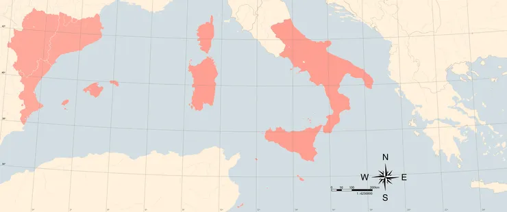 十五世紀中期亞拉岡王冠領地版圖