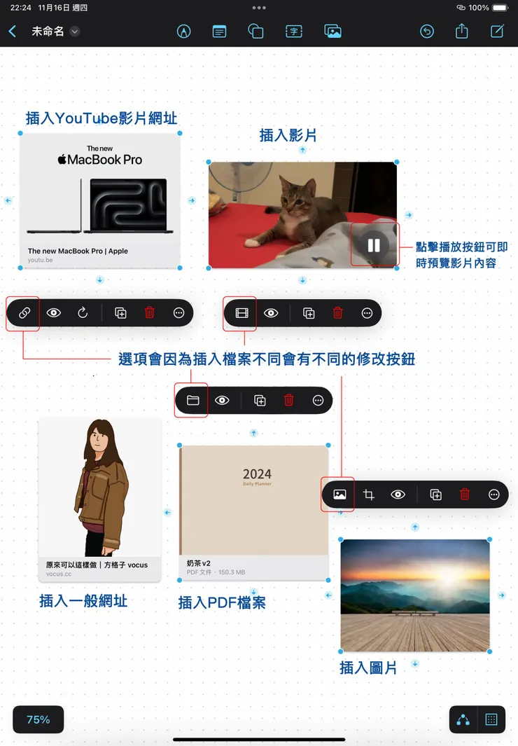 無邊記「多媒體」操作說明，圖片來源：自己設計