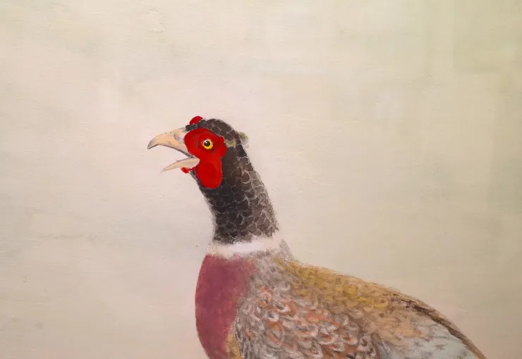 〈雉鴝萬里霜/霜晨鴝聲〉局部-雉雞