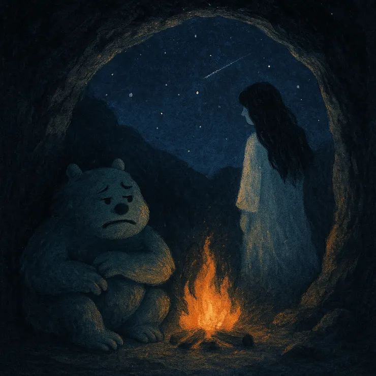 🔥火光忽明忽暗，巨獸看見白衣的影子，心口瞬間揪緊──夜，好像變得更深了。