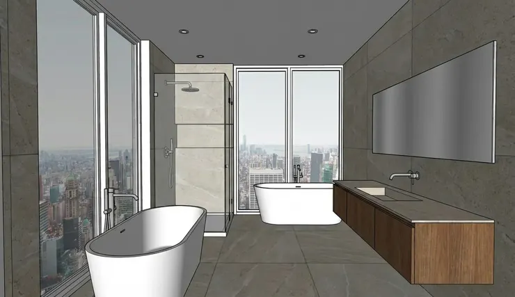 Clean bathroom model used as the base for AI rendering.