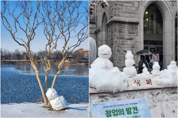 在下雪的季節，韓國街頭隨處可見手工雪人。source: @ahyeahwriting