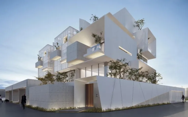 全景樽月矗立地平線，以疊石錯落，框景式的量體律動，敘述著城市的生活美學。