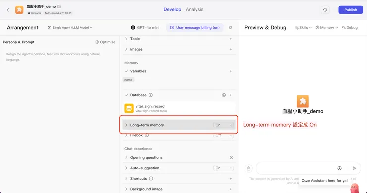 Long-term memory 設定
