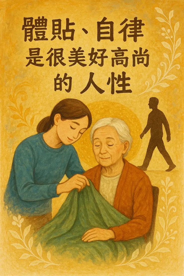 ChatGPT幫我畫的「體貼、自律 是很美好高尚的人性」,它的中文也寫得很好,而且排版更好!