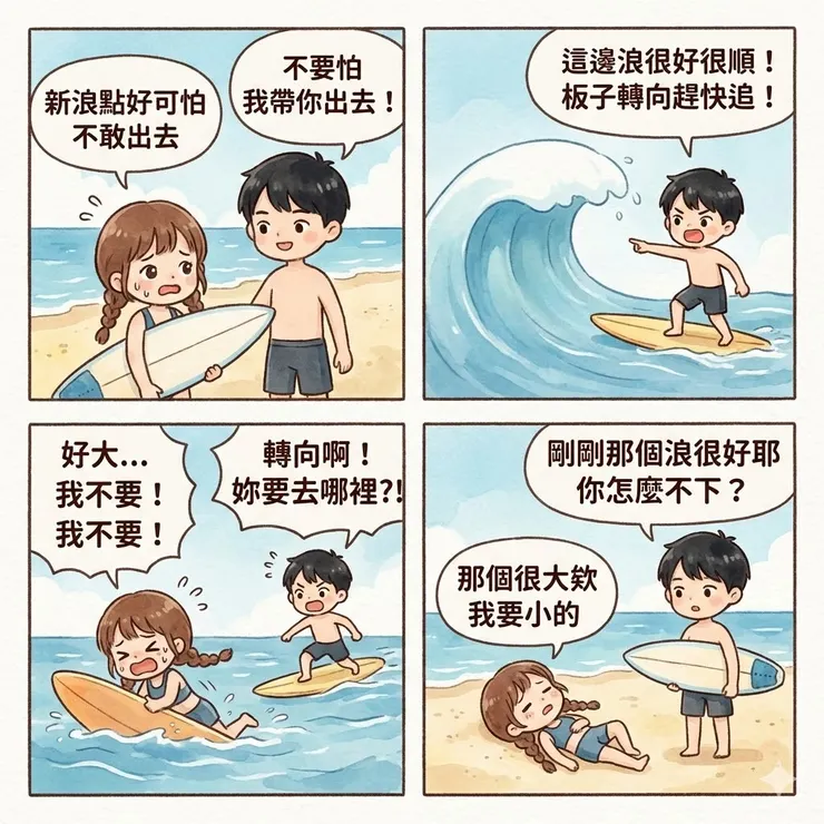 男友教衝浪be like: