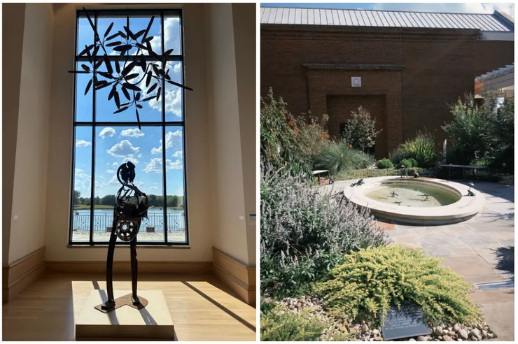 館內雕塑可以望相外圍藍天與湖面相互映照,館外的噴水池花園給人一種童話故事般的夢幻感