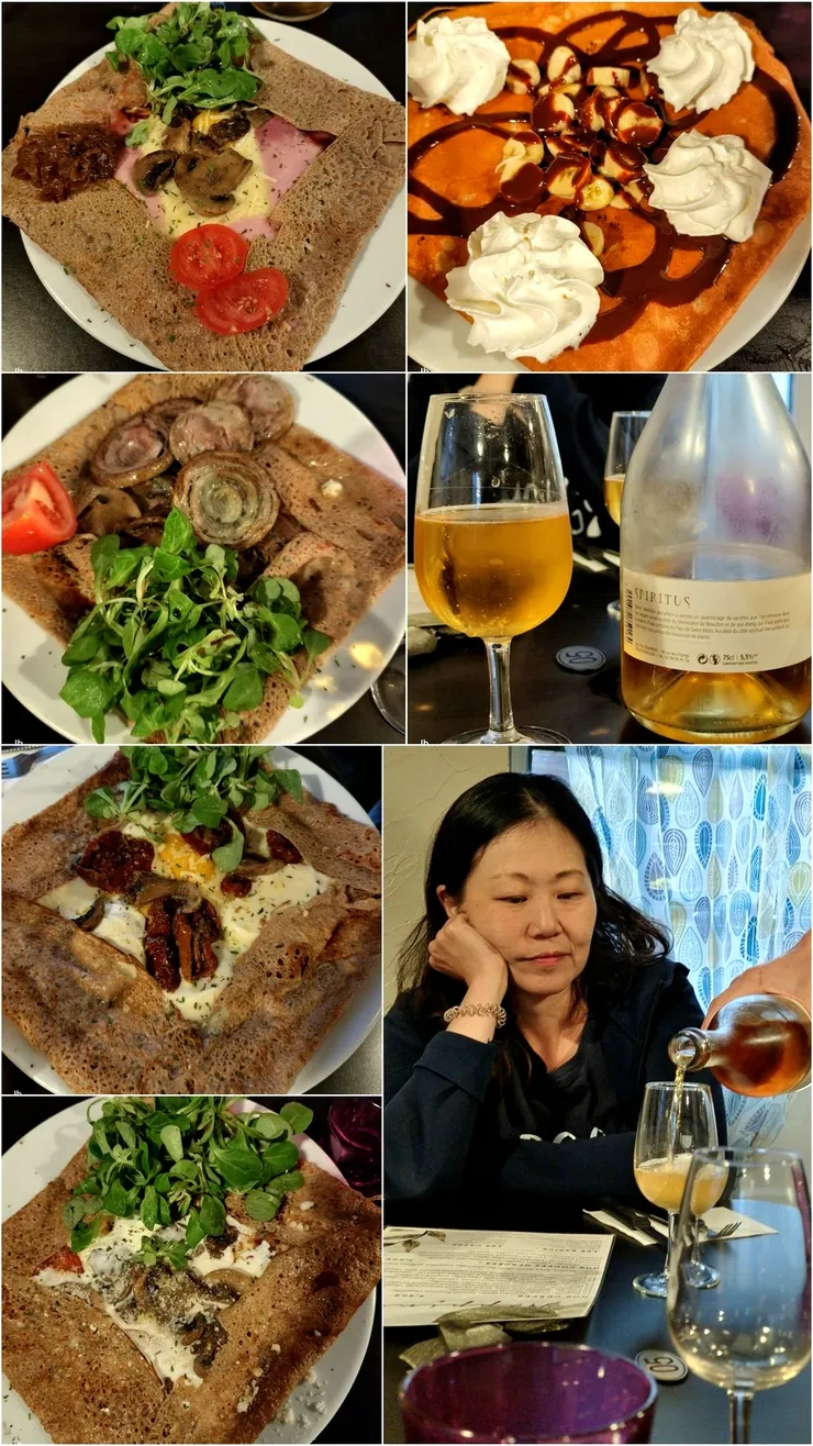 【我們在Le Coin Des Crêpes點的4客薄餅、1份甜點和1瓶在地蘋果酒(5.5%)。】