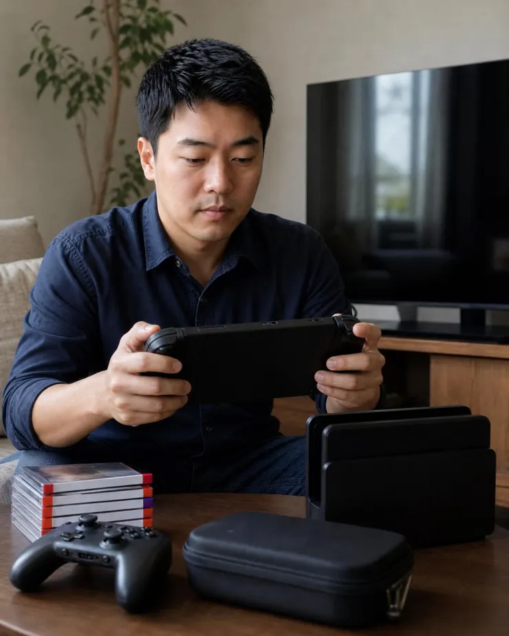 梁練偉在客廳測試 Switch 2 掌機與家用模式升級情境