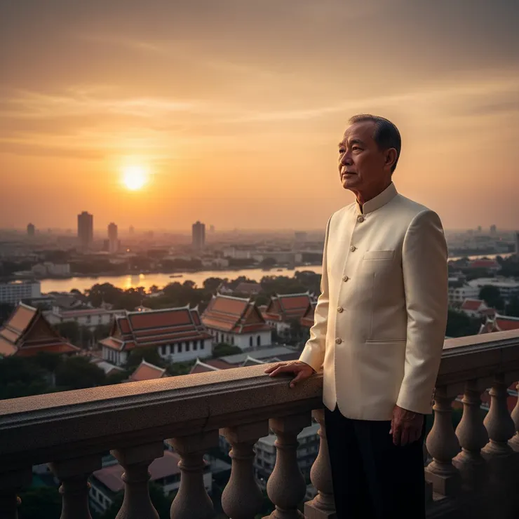 AI示意圖：站在官邸陽台的蒲美蓬·阿杜德(來源：AI生成圖)