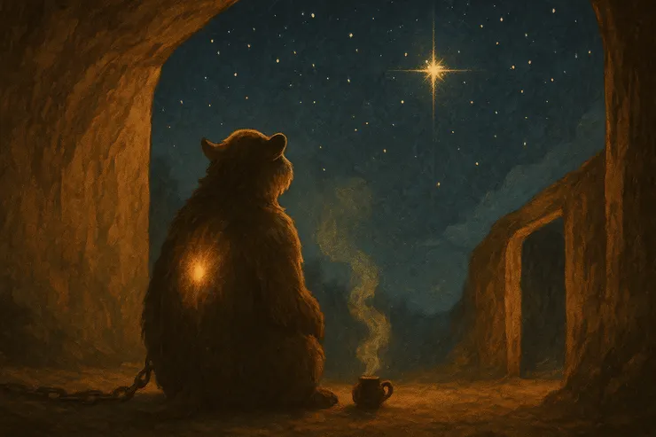 一顆星，在遠方閃爍。 它呼喚著誰， 也回應著誰。 門半掩，茶水溫著， 為將來的她，留一張椅子。