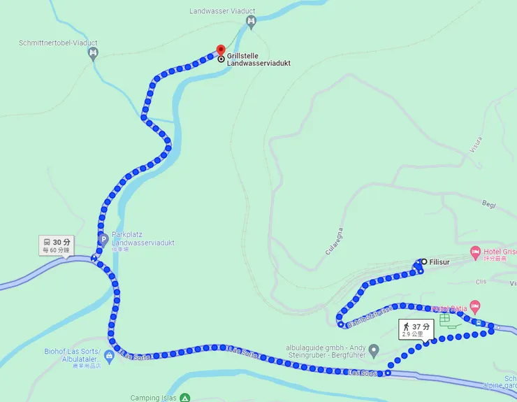 從車站往橋下觀景點位置