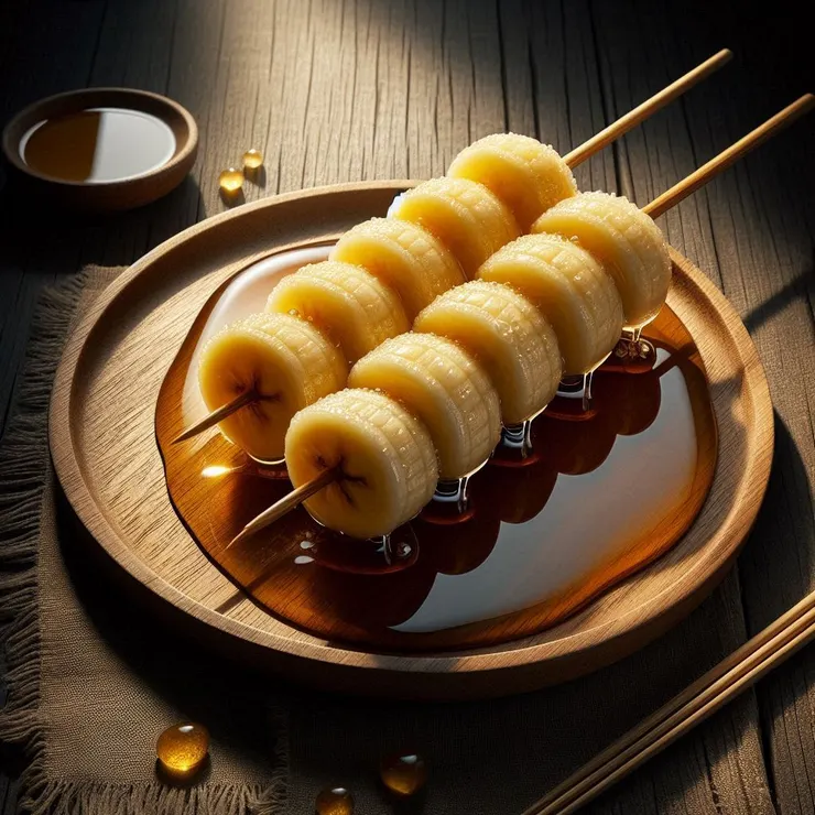 喜歡香蕉糖葫蘆。糖漿還沒有乾。