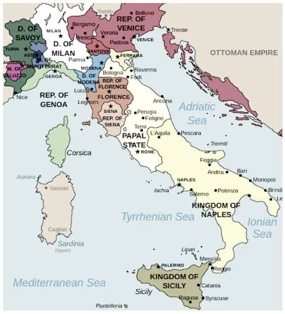 作為一個城邦 (city state) 的佛羅倫斯的位置圖