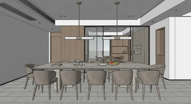 Simple dining room 3D model prepared for AI rendering.