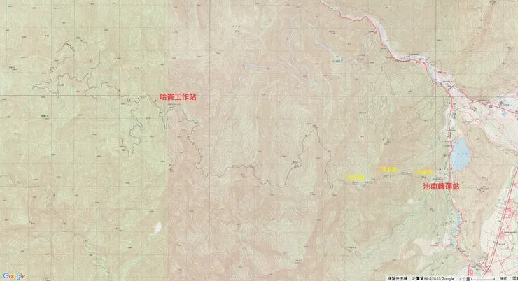 哈崙工作站的運材系統十分龐大，可惜的是路途遙遠讓一般人難以親近(圖片來源：二萬五千分之一經建版地形圖(第一版))