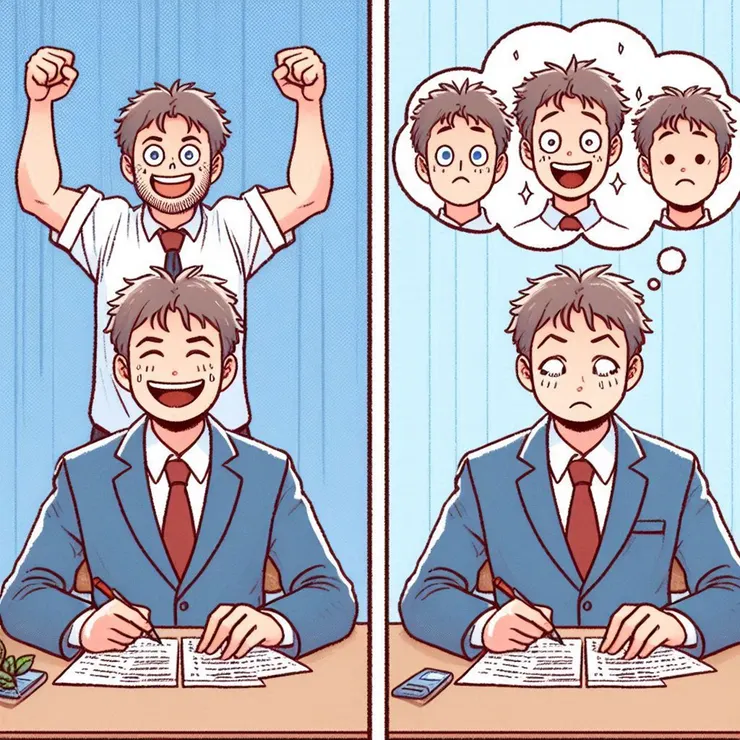 老師在改「非選題」時的複雜心情 (小昕咒語Bing繪圖)