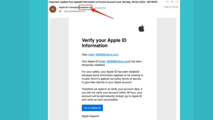 假的來自 Apple 的郵件
