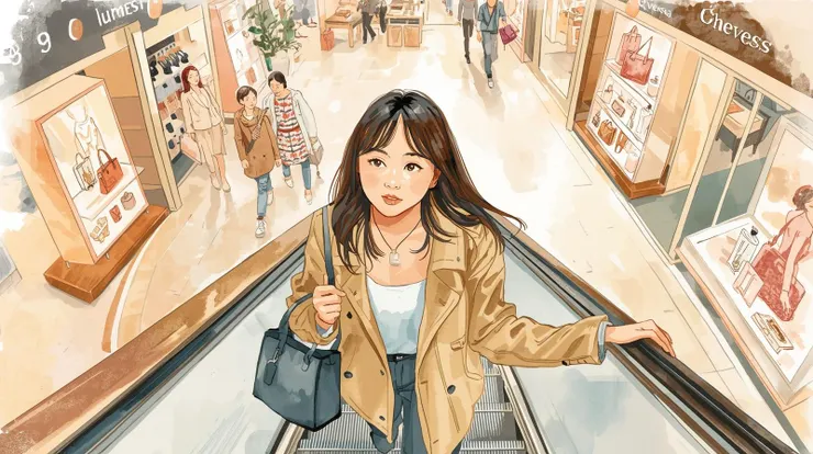 百貨公司的手扶梯是一個再危險不過的地方，哪怕是多看幾眼，都可能會不小心亂消費