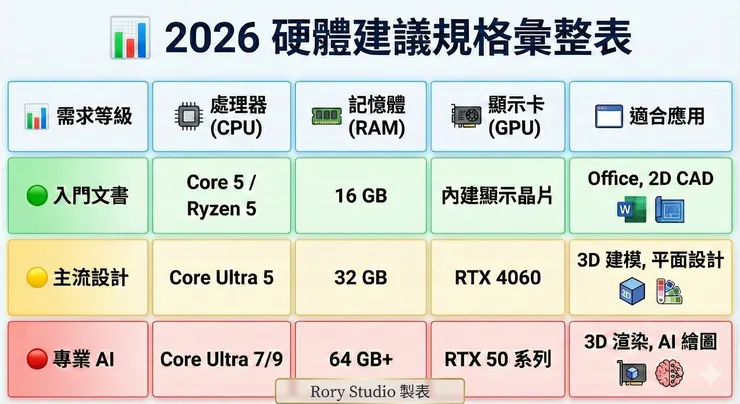 2026 硬體建議規格彙整表