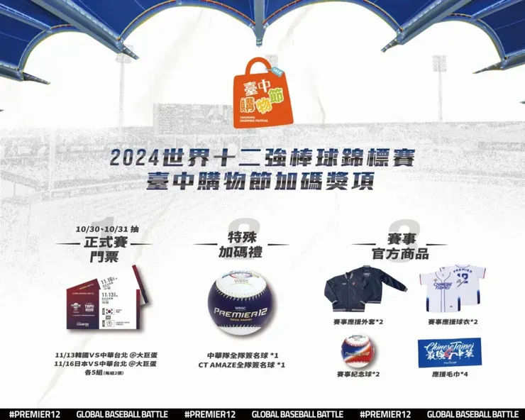 世界12強熱身賽-台中購物節3大加碼獎項