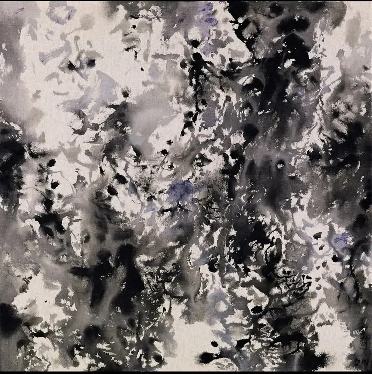 當代畫家張富峻的水墨「紫藤組曲」NO.14  就像某種心靈印象一樣，已脫離了形體與顏色卻更逼近內心的詩意感受。