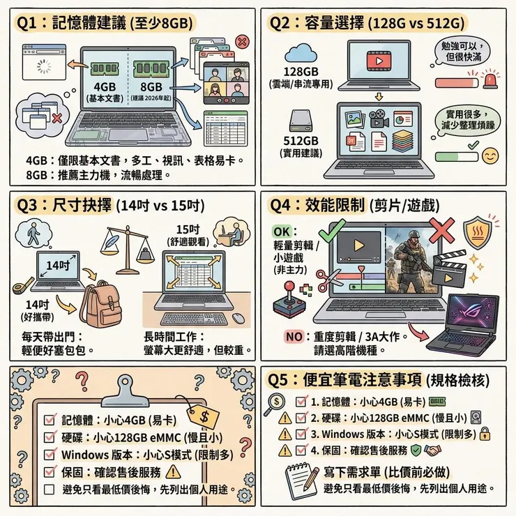 文書筆電常見問題：記憶體、容量、尺寸一次看