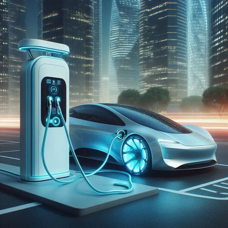 電動車正在充電站補充能源