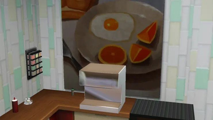 我想進食區能提起客人食慾，所以貼了張印有美食的畫。