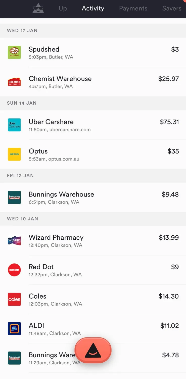 UP Bank APP收支明細