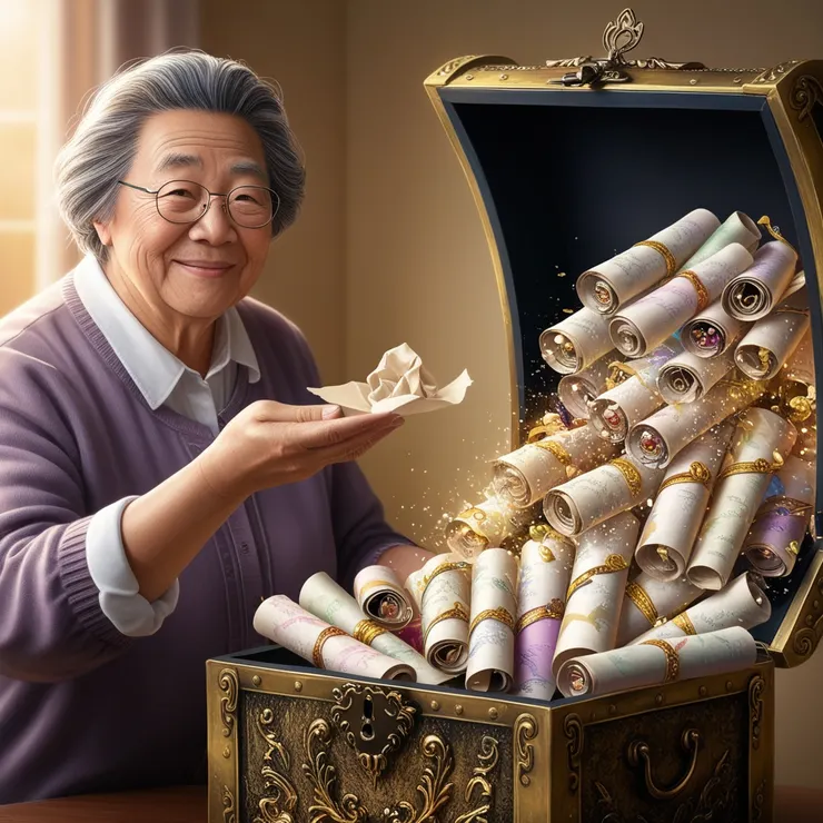 收藏的學檔被老師拿來折成紙鶴啦！ (小昕咒語 Leonardo繪圖)