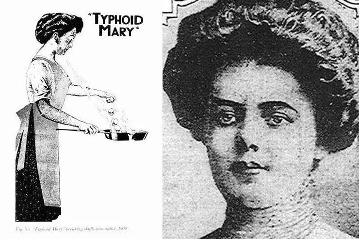 愛爾蘭廚娘瑪莉，報紙寫著斗大的傷寒瑪莉