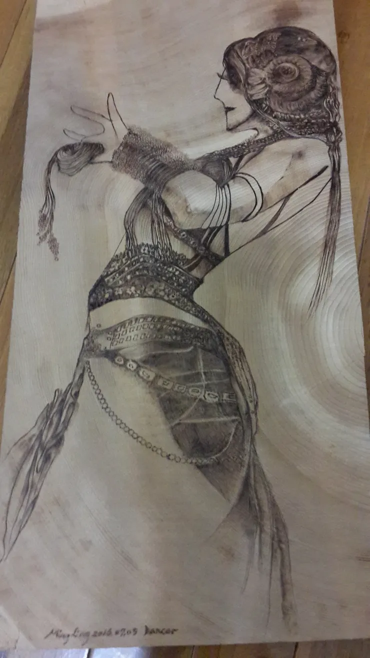 肚皮舞者/烙畫28*58cm檜木/Mingling烙