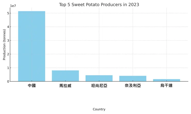 2023年世界番薯五大國。資料來源：FAO