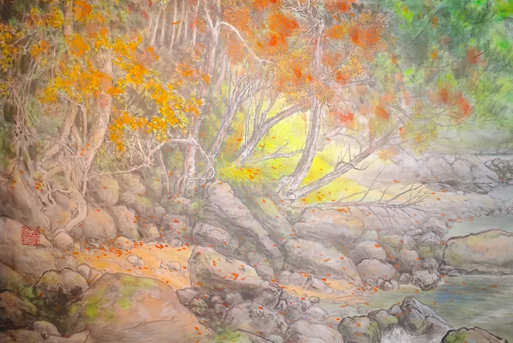 〈溪原散牧〉局部－溪岸