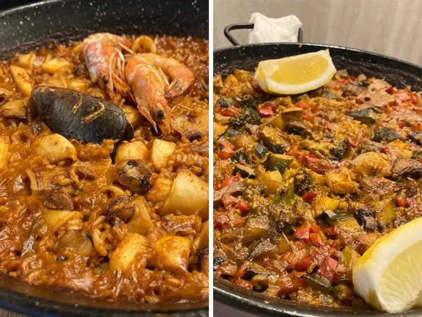 在這裡吃到的西班牙海鮮燉飯有海鮮版和蔬食版，燉飯整體的味道也會有明顯的差別，米粒會吸飽海鮮或是蔬菜的甜味帶給味蕾不一樣的體驗。