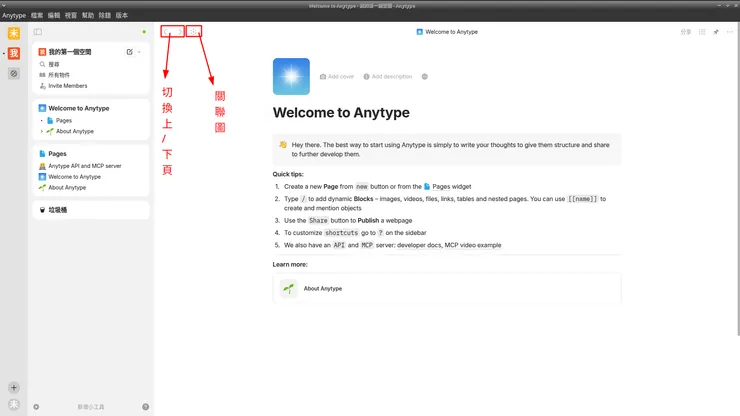 切換上/下頁、關聯圖